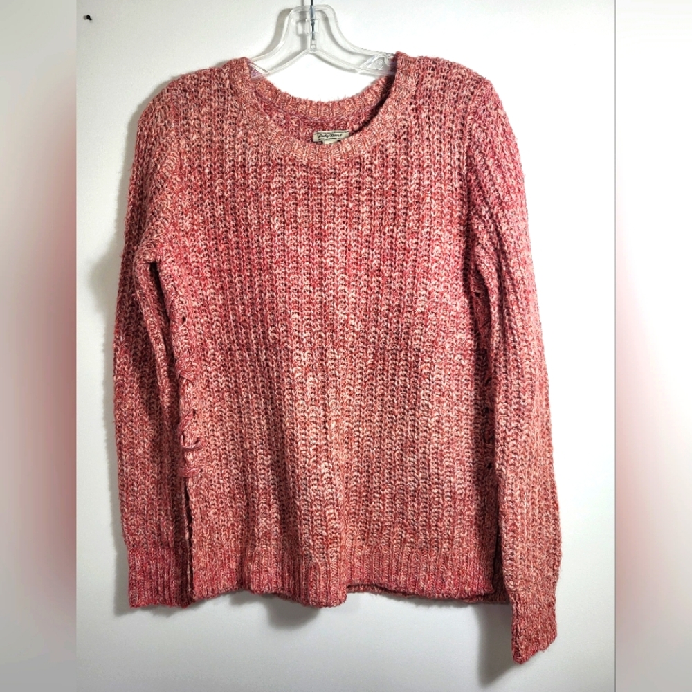 Lucky Brand pink/white knit crew neck sweater    women's S  #2367